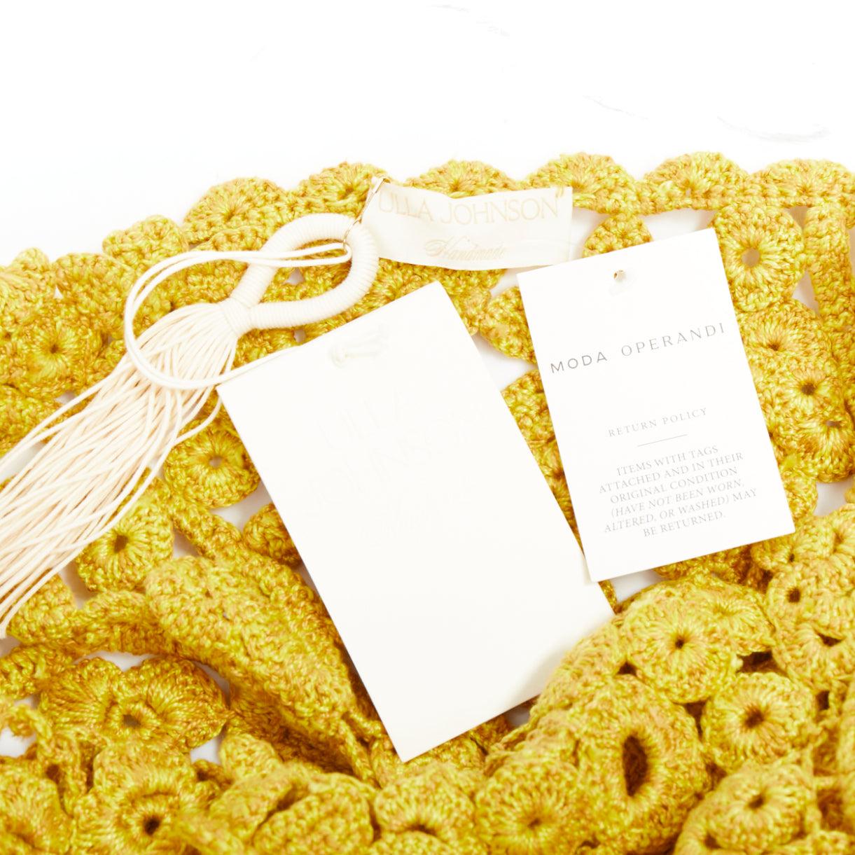 ULLA JOHNSON 2023 Yael yellow openwork guipure lace crochet dress S 3
