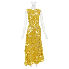ULLA JOHNSON 2023 Yael Yael giallo, abito in pizzo guipure traforato all'uncinetto S