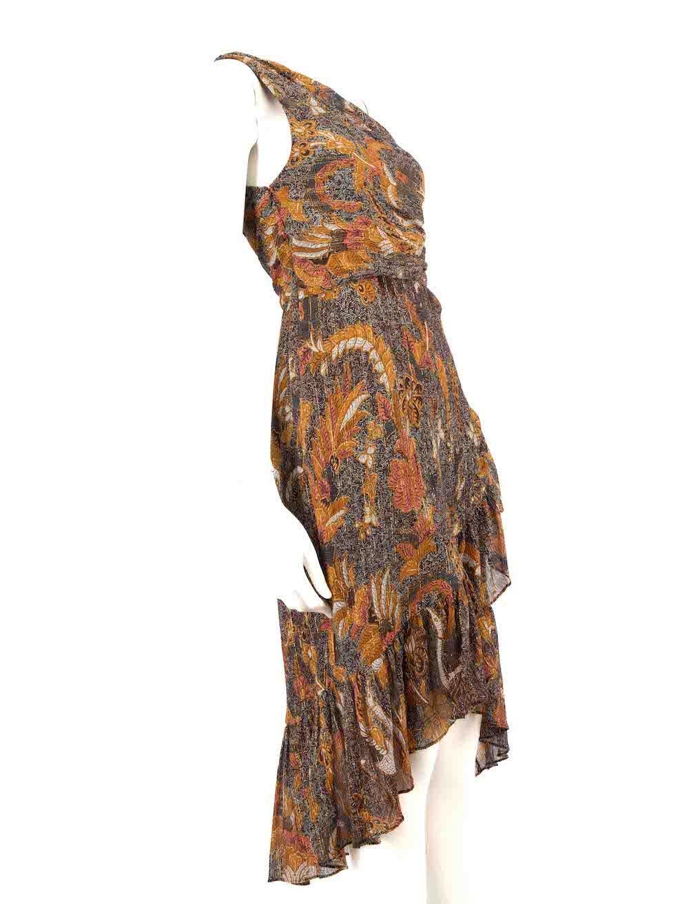 CONDITION is Very good. Hardly any visible wear to dress is evident on this used Ulla Johnson designer resale item.
 
 
 
 Details
 
 
 Multicolour - Brown tone
 
 Cotton
 
 Midi dress
 
 Floral print pattern
 
 Round neckline
 
 Asymmetric shoulder