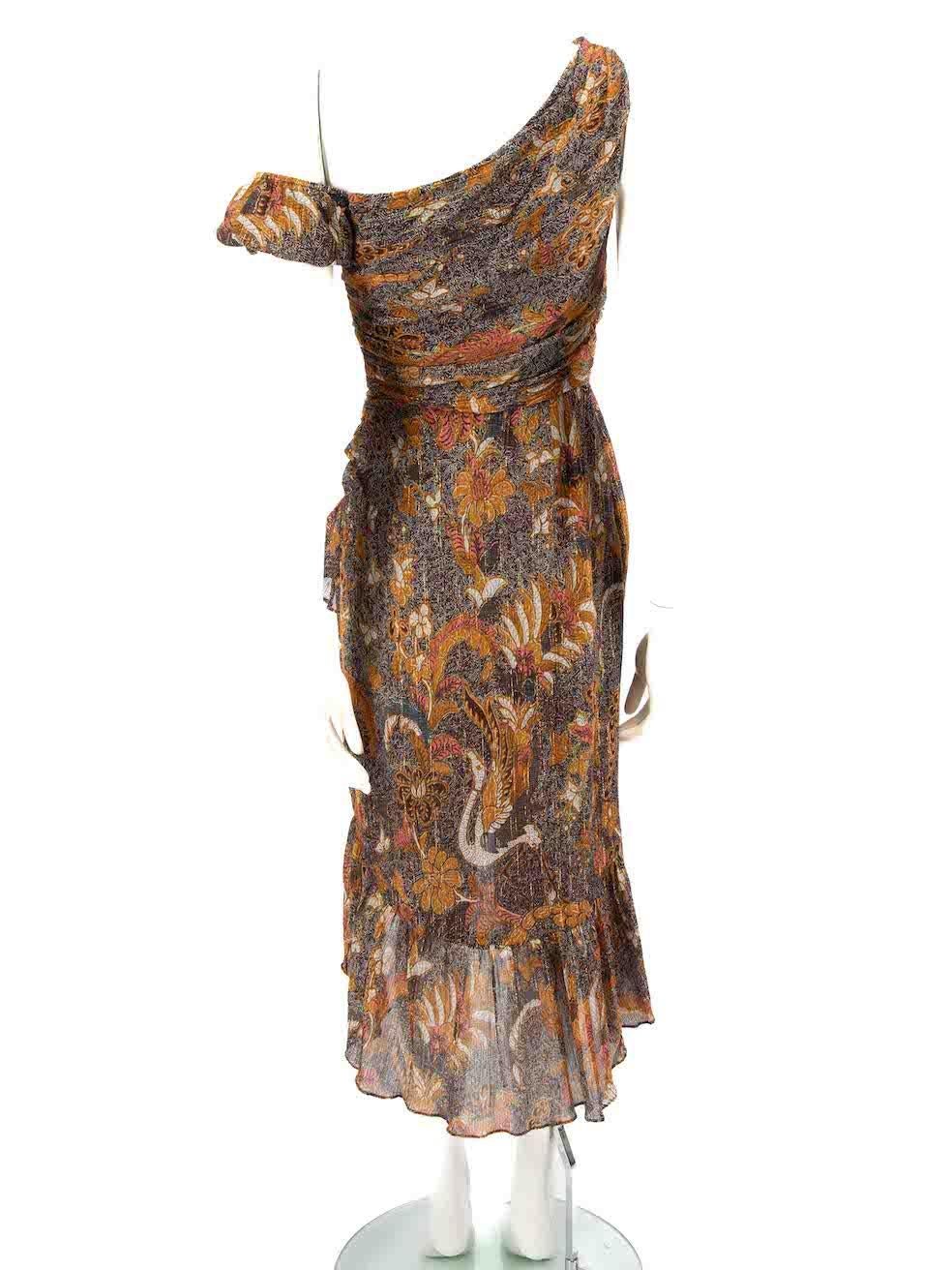 Brown Ulla Johnson Asymmetric Shoulder Patterned Dress Size XXS For Sale