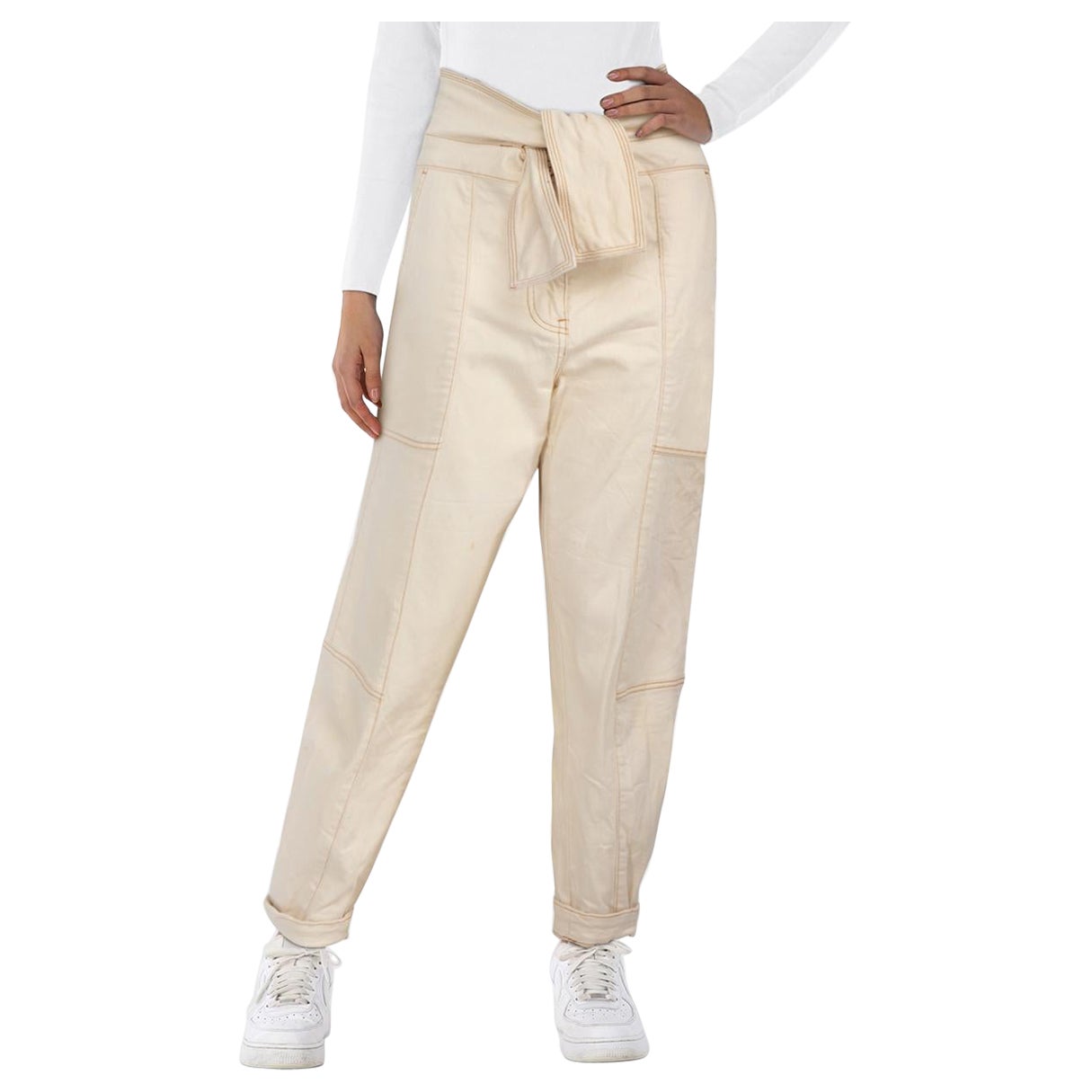 Ulla Johnson Pantalones de pata estrecha beige con detalle de lazo Talla S