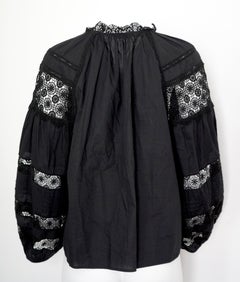 Ulla Johnson Black Crochet Trim Puff Sleeve Blouse Size 8