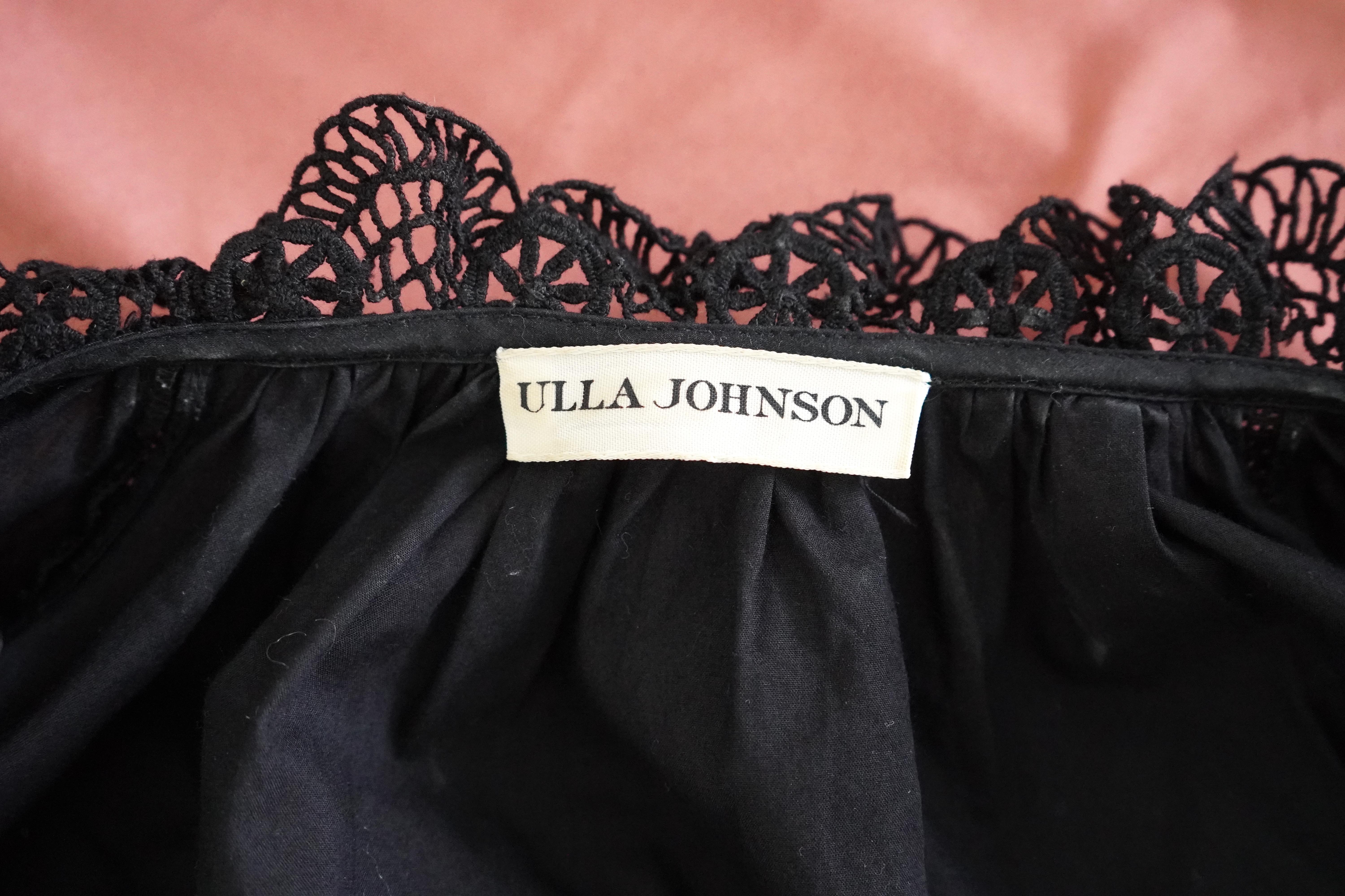 Ulla Johnson Black Crochet Trim Puff Sleeve Blouse Size 8 For Sale 1