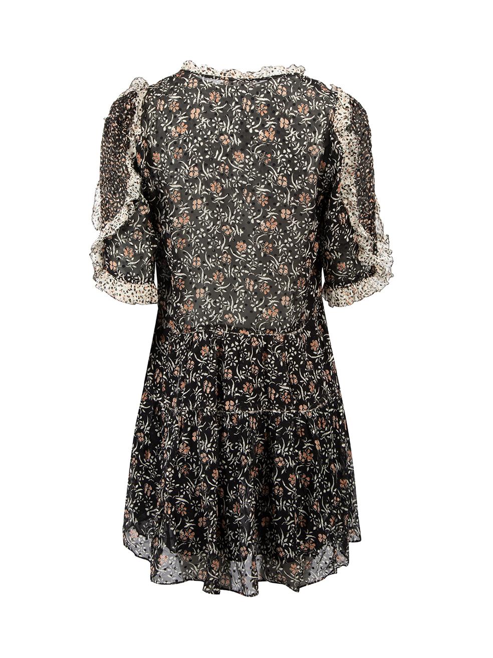 Ulla Johnson Black Floral Print Mini Dress Size XS In Excellent Condition For Sale In London, GB