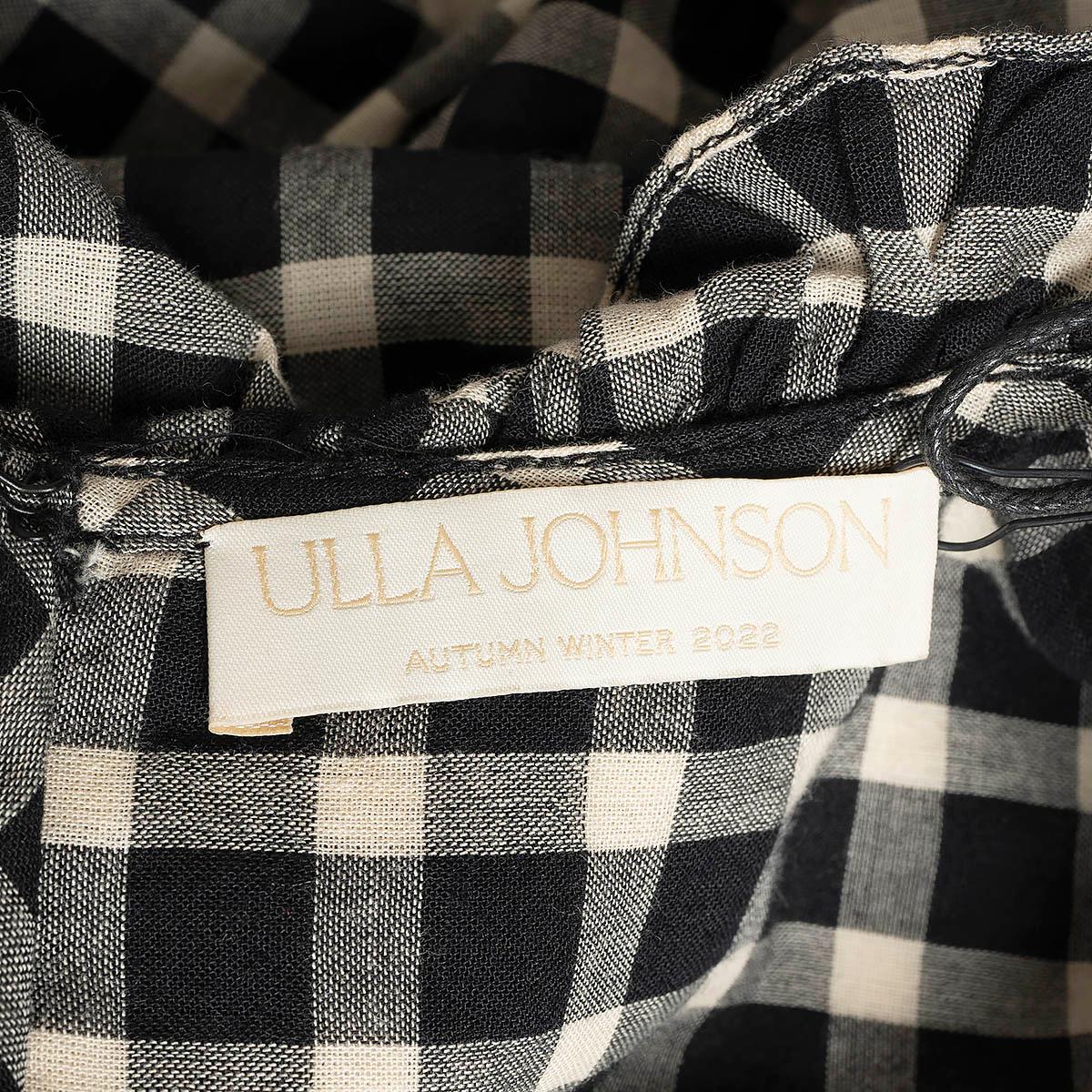 ULLA JOHNSON black & white cotton 2022 ARABEL CHECK Blouse Shirt S For Sale 3