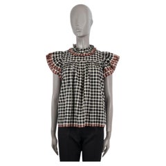 ULLA JOHNSON black & white cotton 2022 ARABEL CHECK Blouse Shirt S