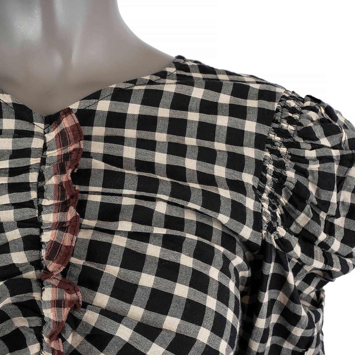 ULLA JOHNSON black & white cotton 2022 BLAIR CHECK Blouse Shirt S For Sale 2