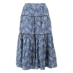 Ulla Johnson Blue Floral Print Tier Skirt Size XS