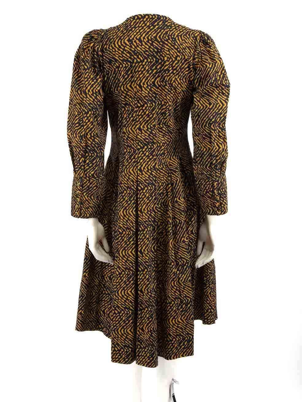 Ulla Johnson Brown Abstract Printed Midi Dress Size M In Good Condition For Sale In London, GB