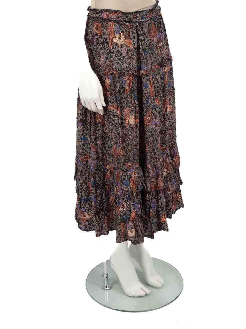 CONDITION is Very good. Hardly any visible wear to skirt is evident on this used Ulla Johnson designer resale item.
 
 Details
 Brown
 Cotton
 Skirt
 Floral pattern
 Colour
 Tiered ruffles
 Midi
 Side zip and hook fastening
 
 
 Made in China
 
