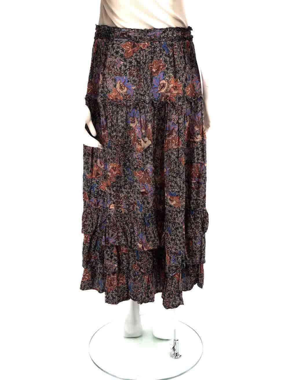 Ulla Johnson Brown Floral Print Ruffle Skirt Size M In Good Condition For Sale In London, GB