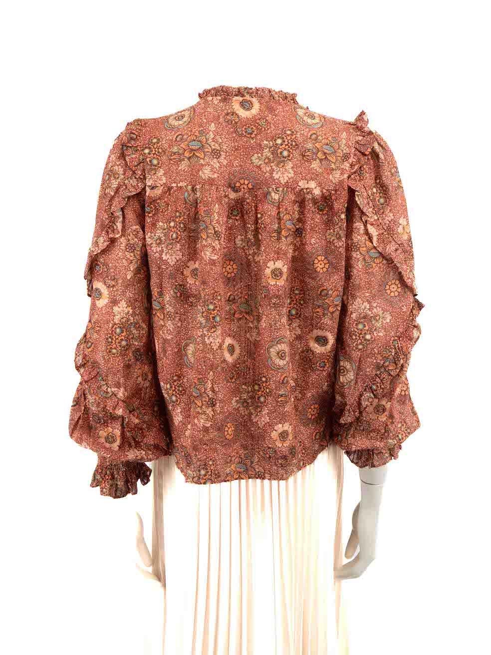 Ulla Johnson Brown Floral Ruffle Accent Top Size S In Good Condition In London, GB