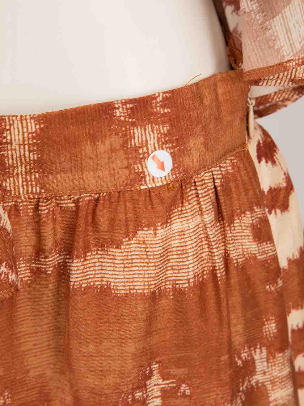 Women's Ulla Johnson Brown Silk Zebra Print Skirt Set Size M For Sale