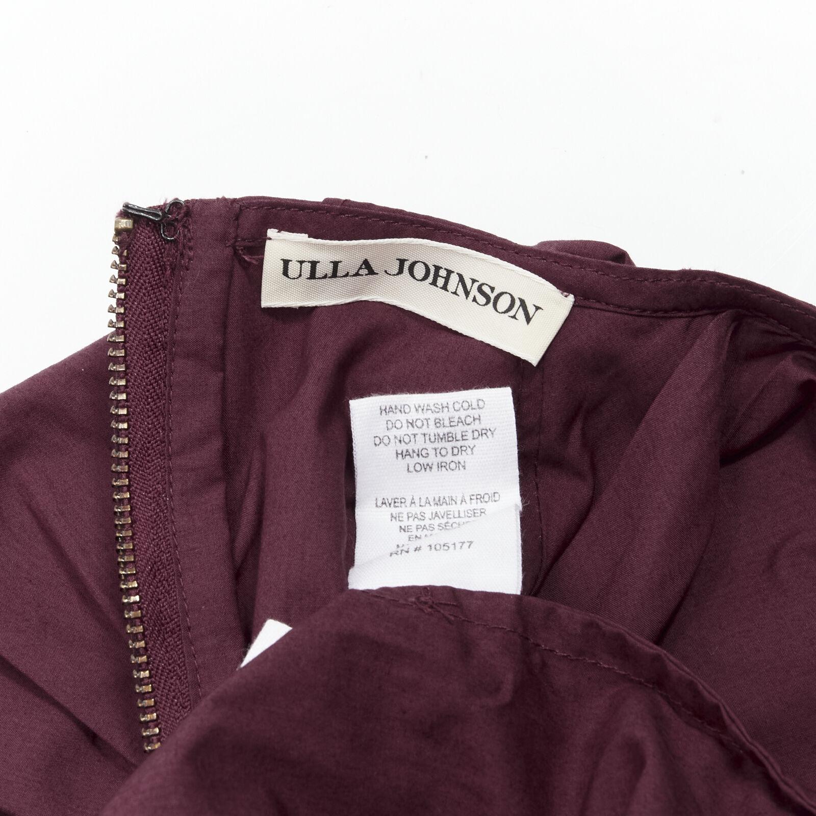 ULLA JOHNSON burgundy cotton bow belt balloon sleeves flared midi dress US2 XS For Sale 5