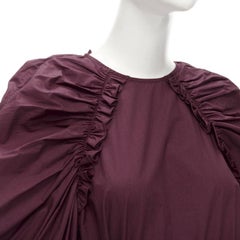 ULLA JOHNSON Burgunderfarbenes Midikleid aus Baumwolle mit Schleife und Ballonärmeln und ausgestellten Ärmeln US2 XS