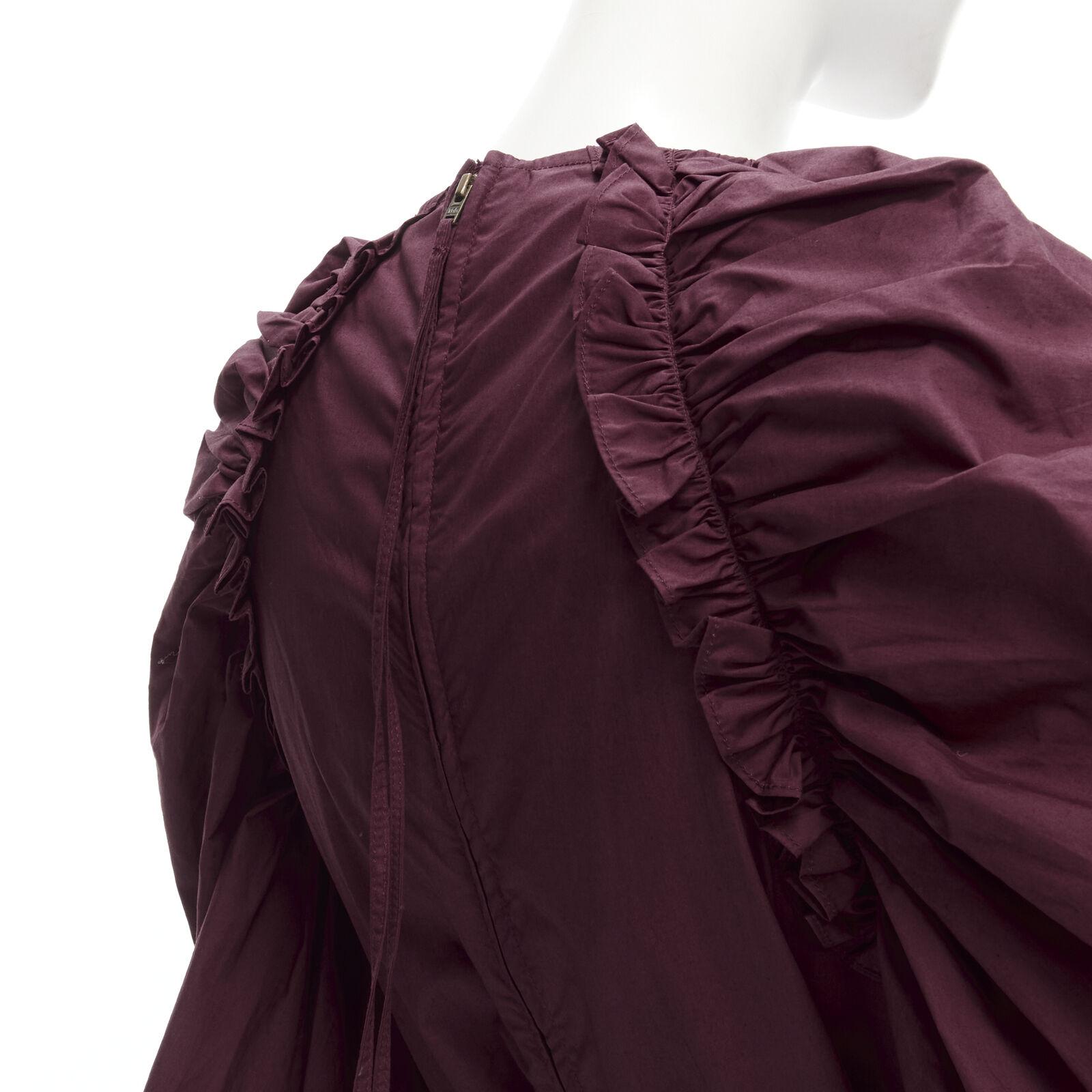 ULLA JOHNSON burgundy cotton bow belt balloon sleeves flared midi dress US2 XS For Sale 3