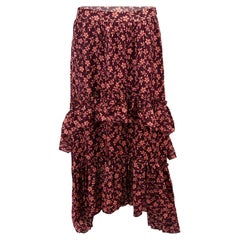Ulla Johnson Burgundy Ruffle Detail Midi Tiered Skirt Size S