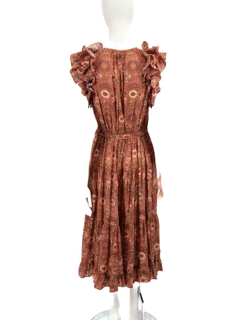 Ulla Johnson Floral Pattern Ruffle Midi Dress Size L In Excellent Condition For Sale In London, GB