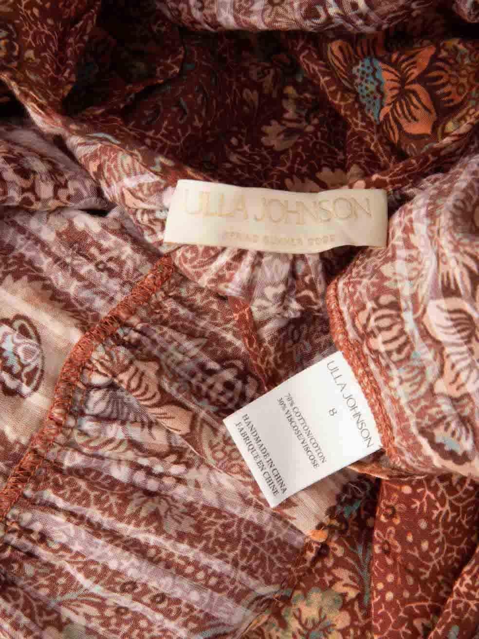 Women's Ulla Johnson Floral Pattern Ruffle Midi Dress Size L For Sale