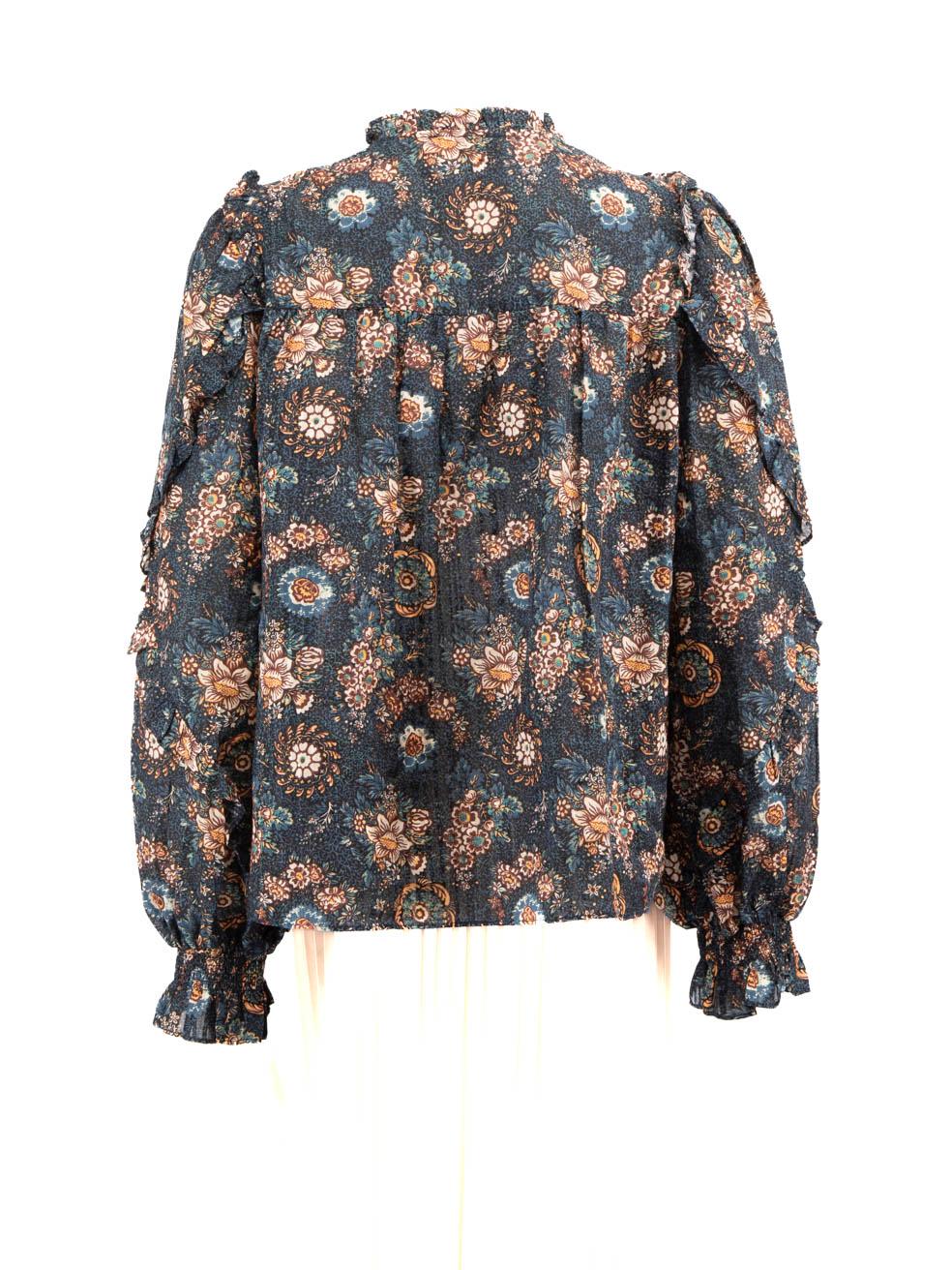 Gray Ulla Johnson Floral Ruffled Trimmed Top Size XL