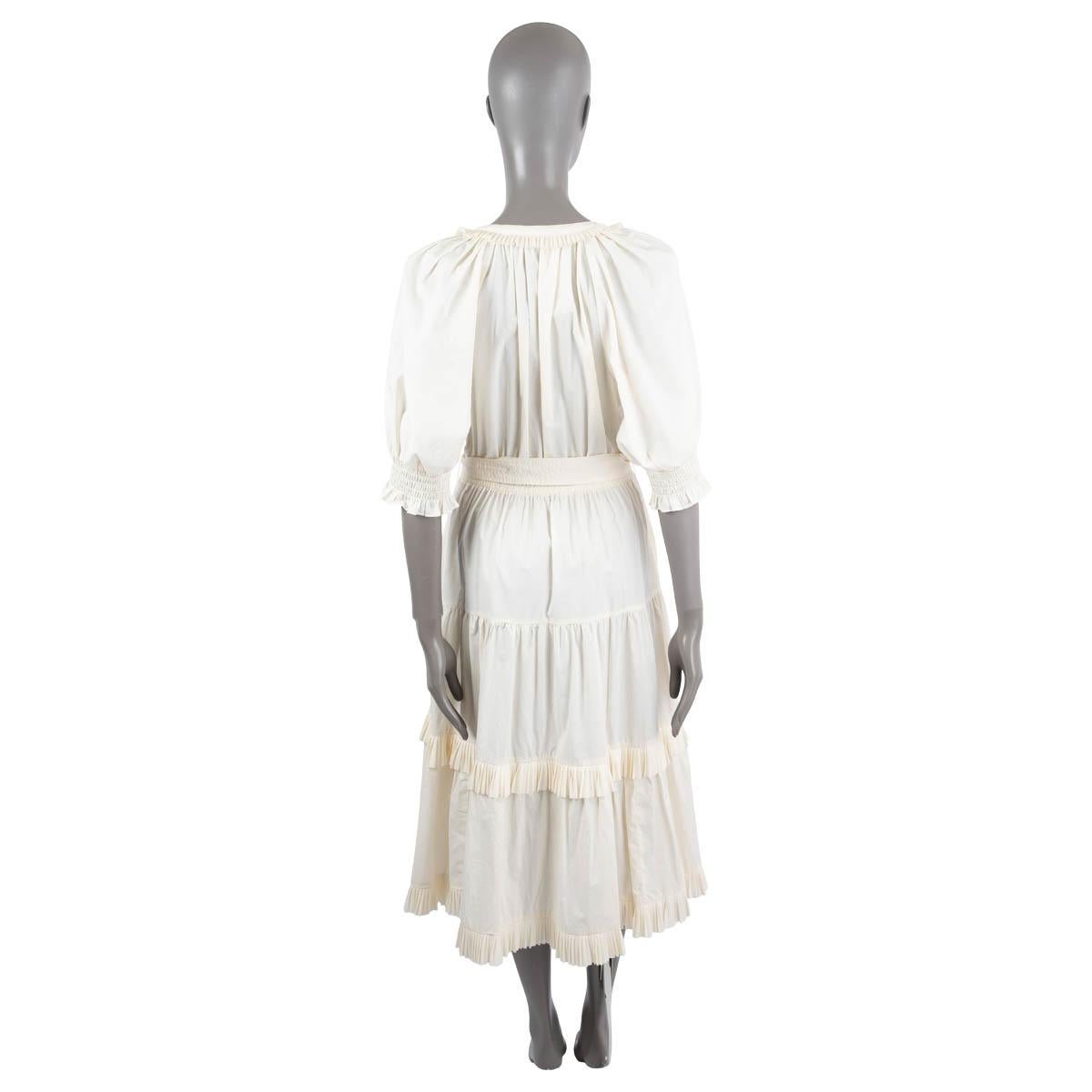 ULLA JOHNSON ivory cotton DASHA BELTED TIERED RUFFLE MIDI Dress 6 M at