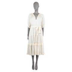 ULLA JOHNSON ivory cotton DASHA BELTED TIERED RUFFLE MIDI Dress 6 M