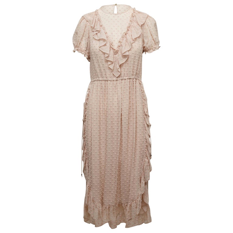 Ulla Johnson Light Pink Silk Ruffle-Trimmed Dress For Sale at 1stdibs