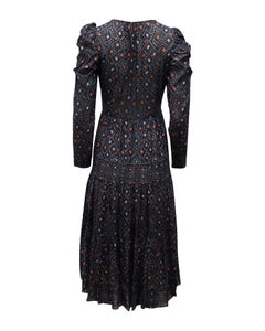 Ulla Johnson Miya Printed Dress with Twist Front Design in Navy Blue Viscose