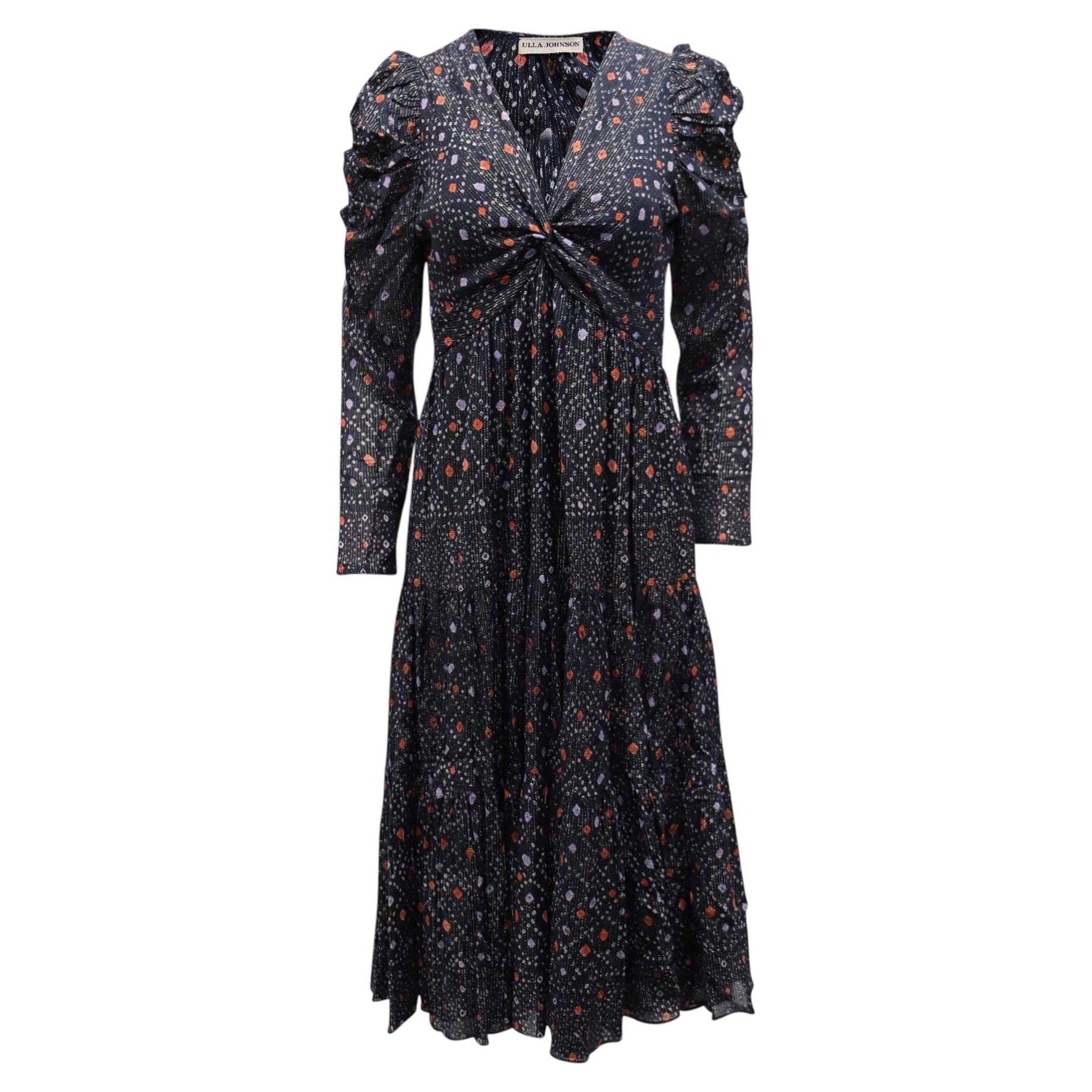 Pre-owned Ulla Johnson Miya Printed Dress With Twist Front Design In Navy Blue Viscose