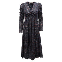 Ulla Johnson Miya Printed Dress with Twist Front Design in Navy Blue Viscose