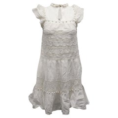 Ulla Johnson Mock Neck Ruffle Dress in White Cotton