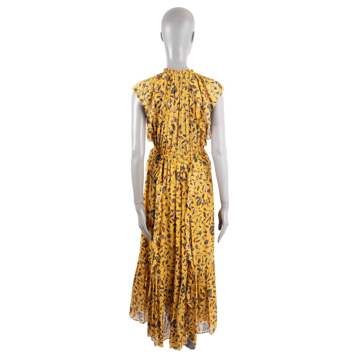 Brown ULLA JOHNSON mustard silk 2019 DANIA FLORAL TIERED MIDI Dress 6 M