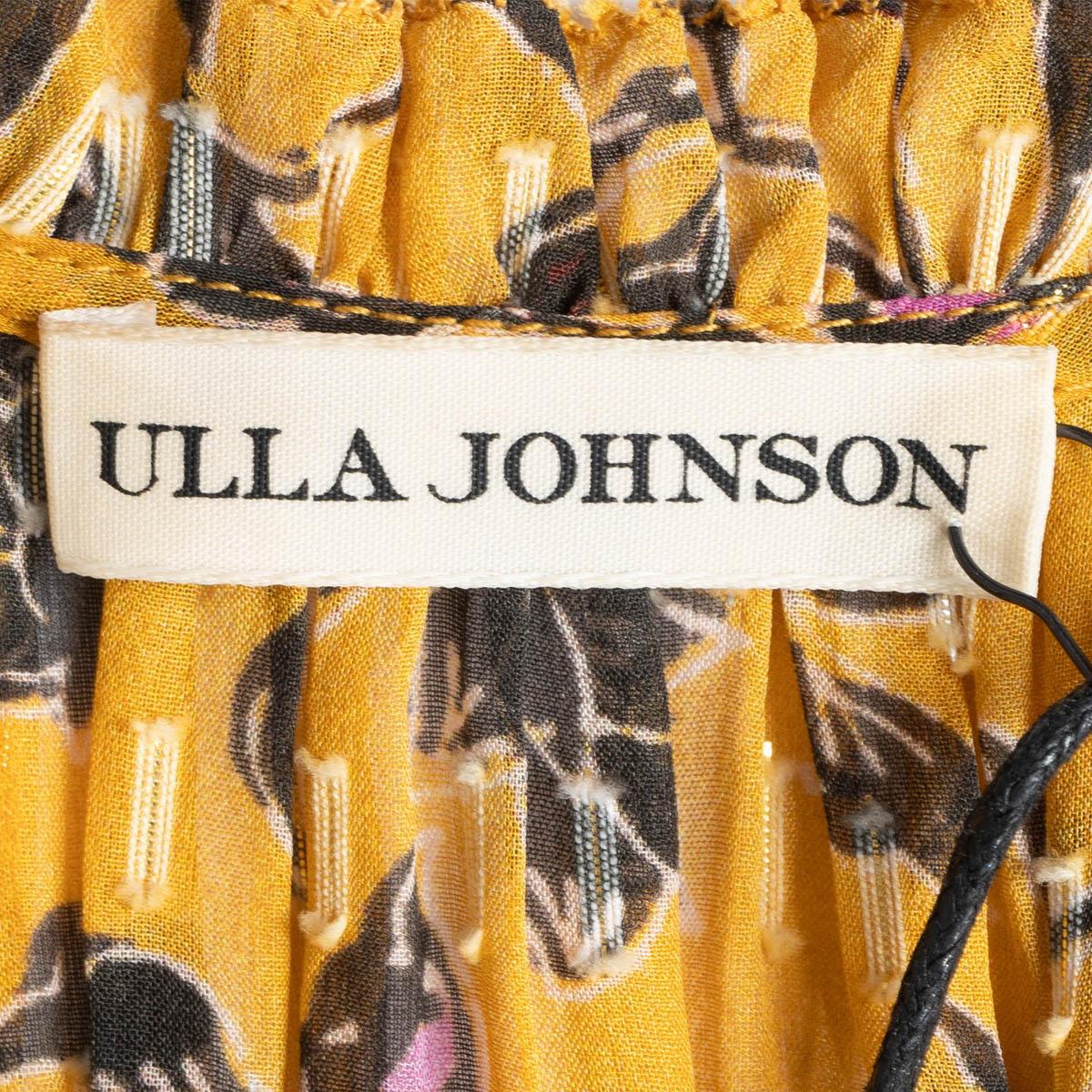 Women's ULLA JOHNSON mustard silk 2019 DANIA FLORAL TIERED MIDI Dress 6 M