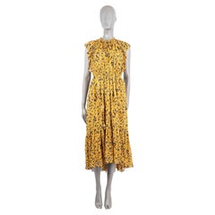 ULLA JOHNSON mustard silk 2019 DANIA FLORAL TIERED MIDI Dress 6 M
