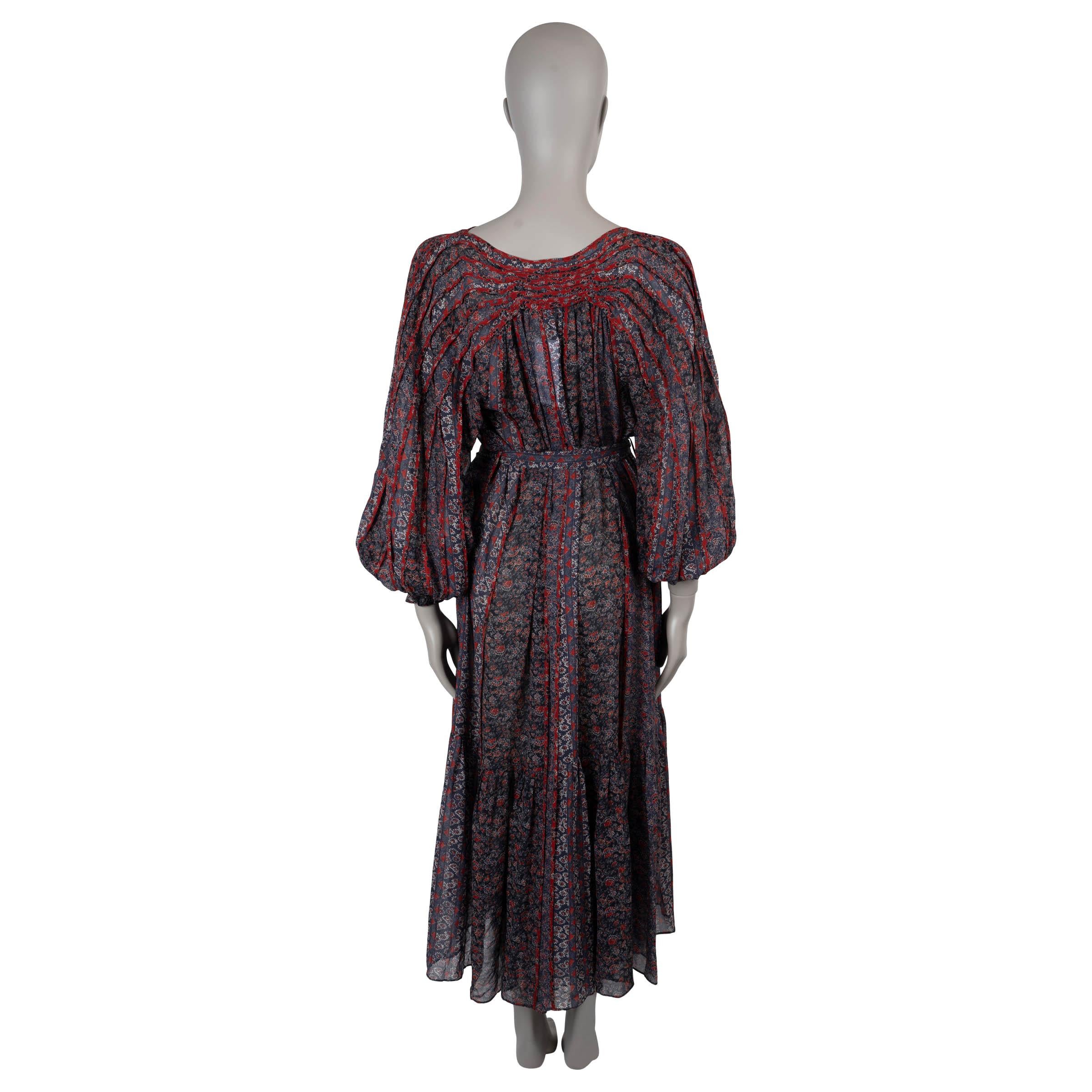 Black ULLA JOHNSON navy blue & red silk 2021 XENIA FLORAL MIDI Dress 2 S