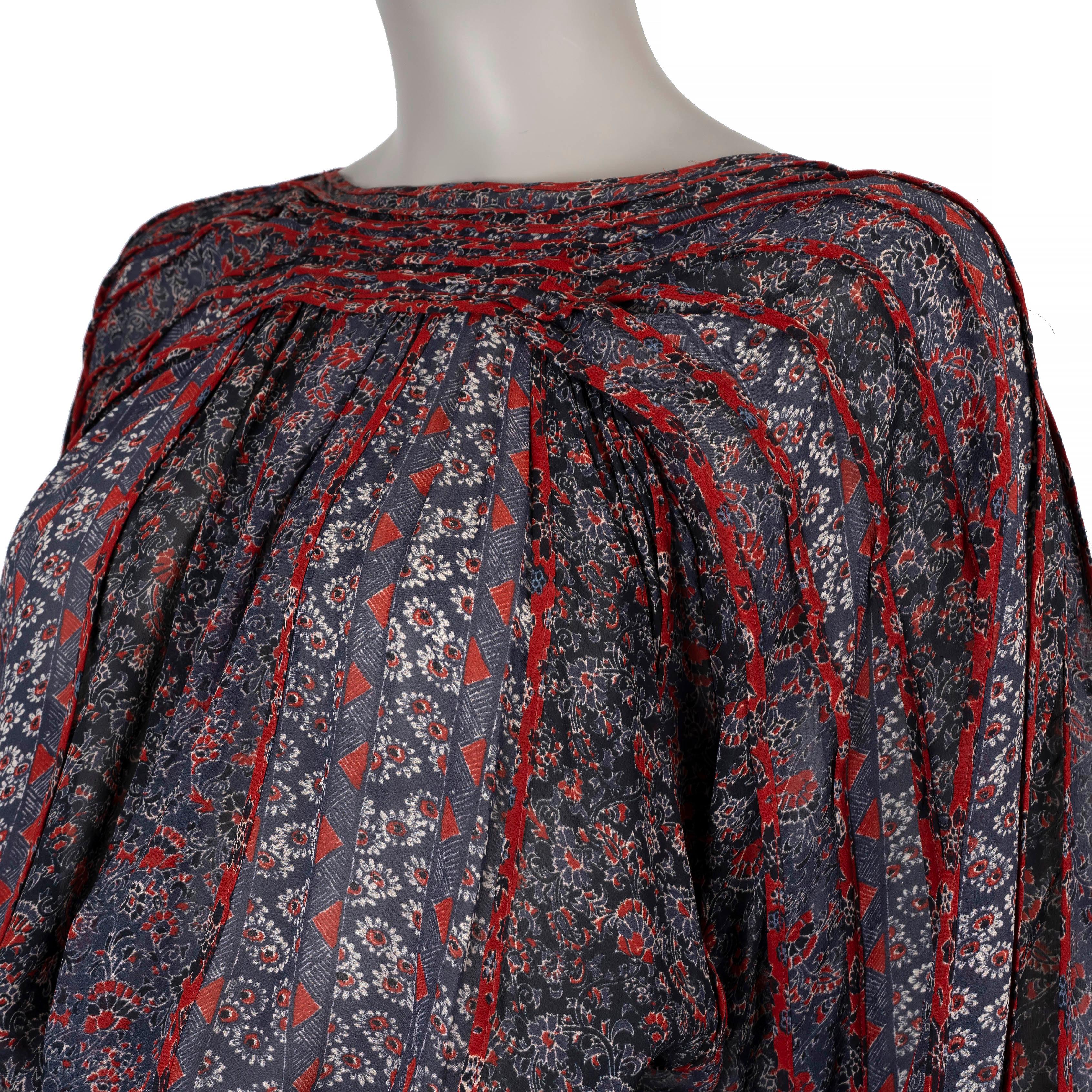 ULLA JOHNSON navy blue & red silk 2021 XENIA FLORAL MIDI Dress 2 S In Excellent Condition In Zürich, CH