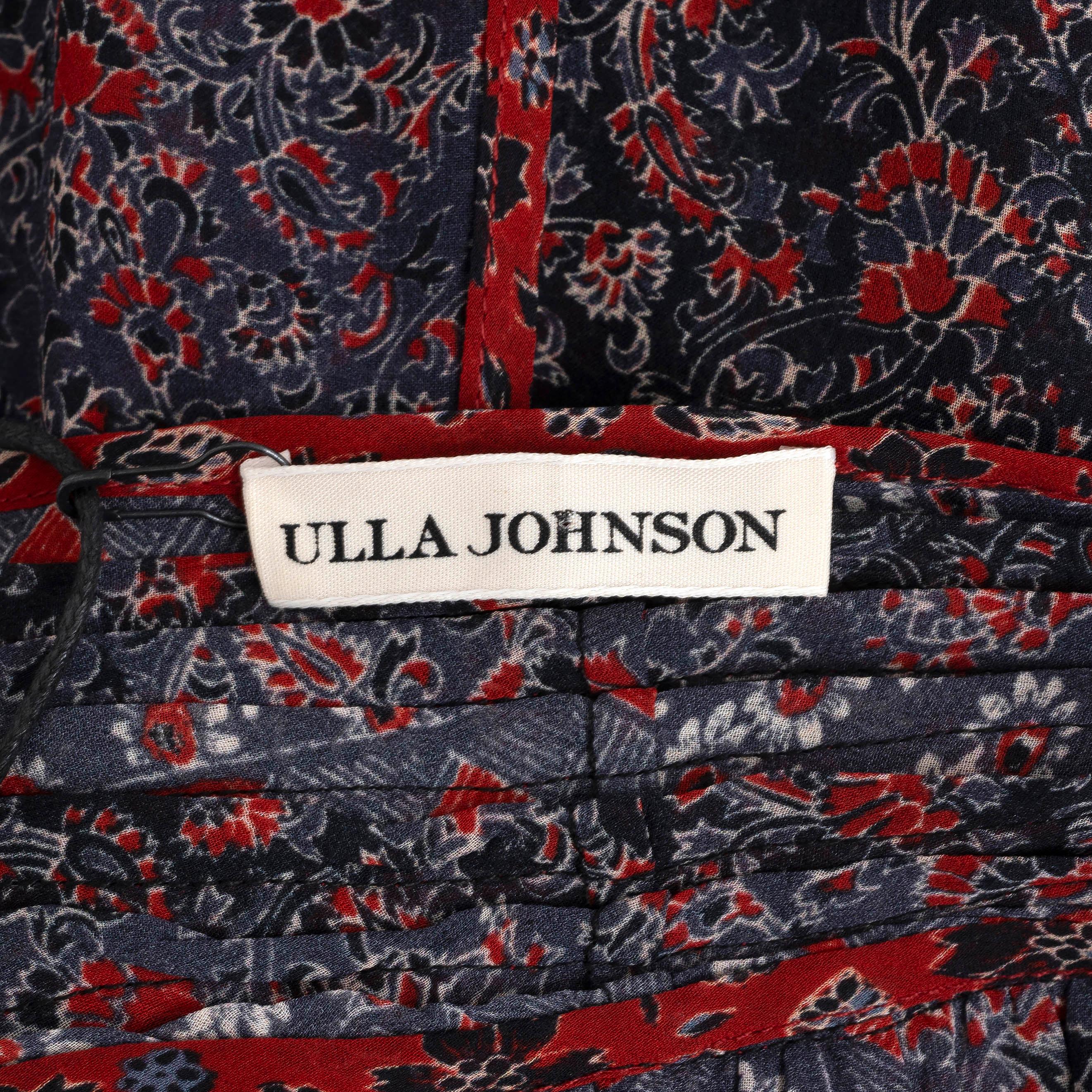 Women's ULLA JOHNSON navy blue & red silk 2021 XENIA FLORAL MIDI Dress 2 S