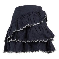 Ulla Johnson Navy Contrast Stitch Tiered Skirt Size XXS