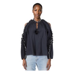 Ulla Johnson Navy Ruffle Trim Blouse Size M