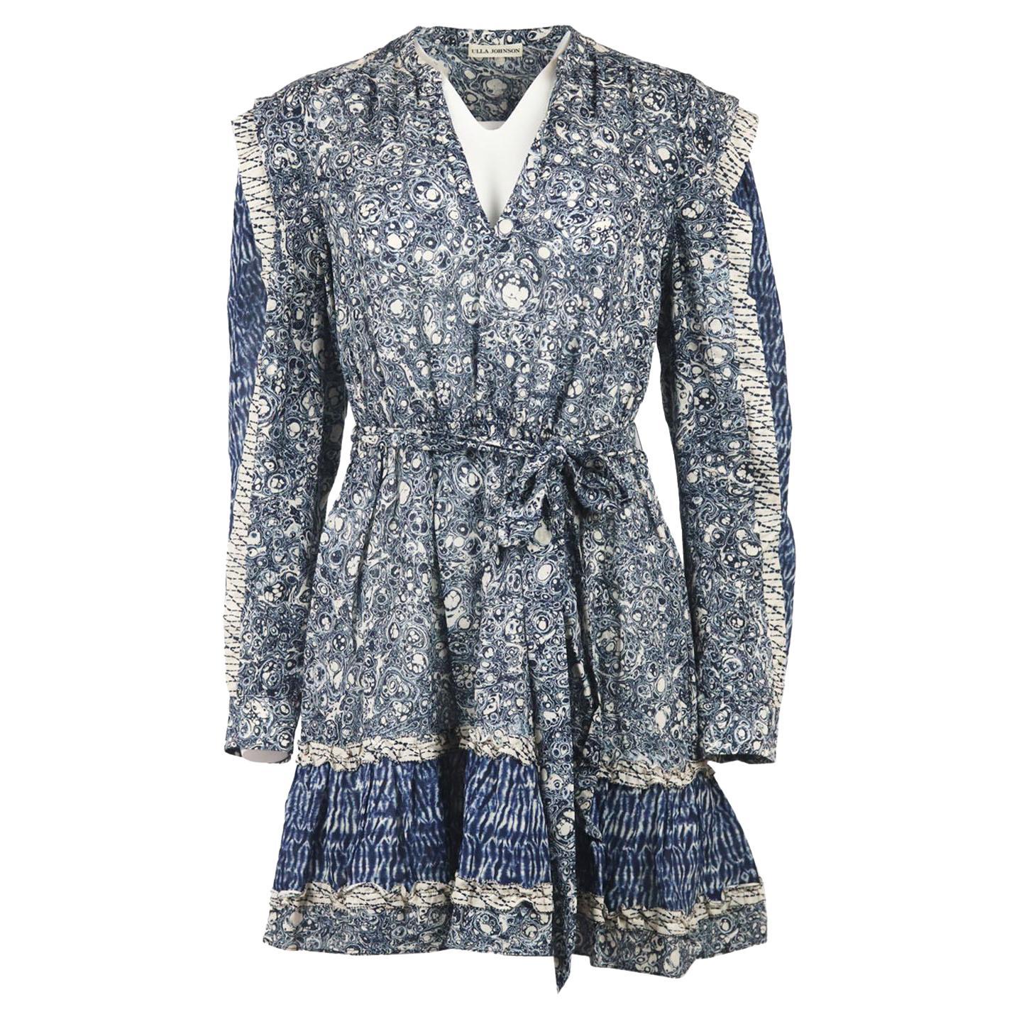 Ulla Johnson Noumi Ruffled Printed Cotton Blend Voile Mini Dress US 10 UK 14