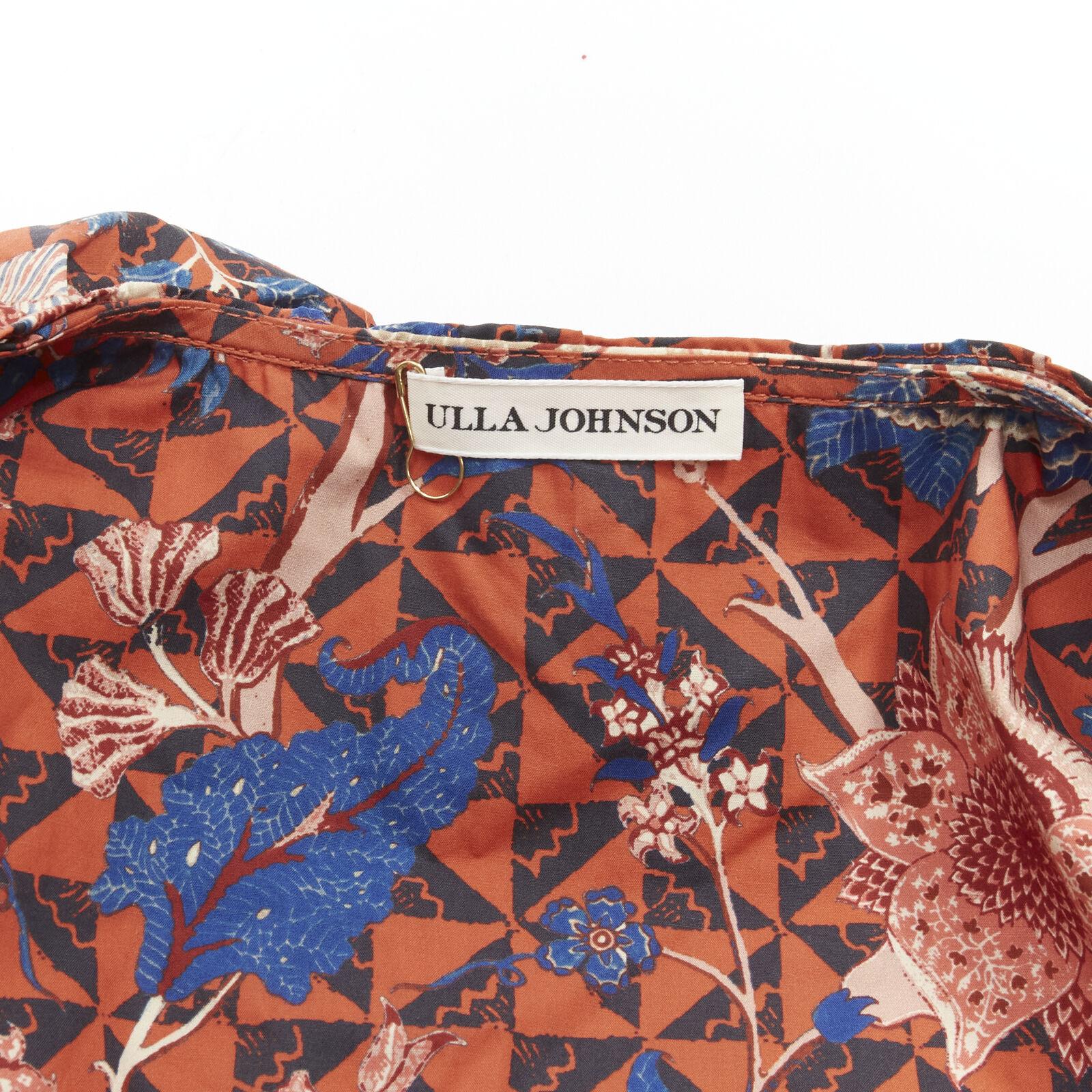 ULLA JOHNSON orange graphic print cotton puff sleeve ruffle wrap dress US2 S 5