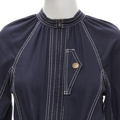 ULLA JOHNSON Piper navy blue cotton overstitching belted playsuit romper US0 XS