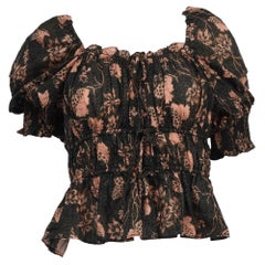 Blusa fruncida estampada de Ulla Johnson, de algodón negro