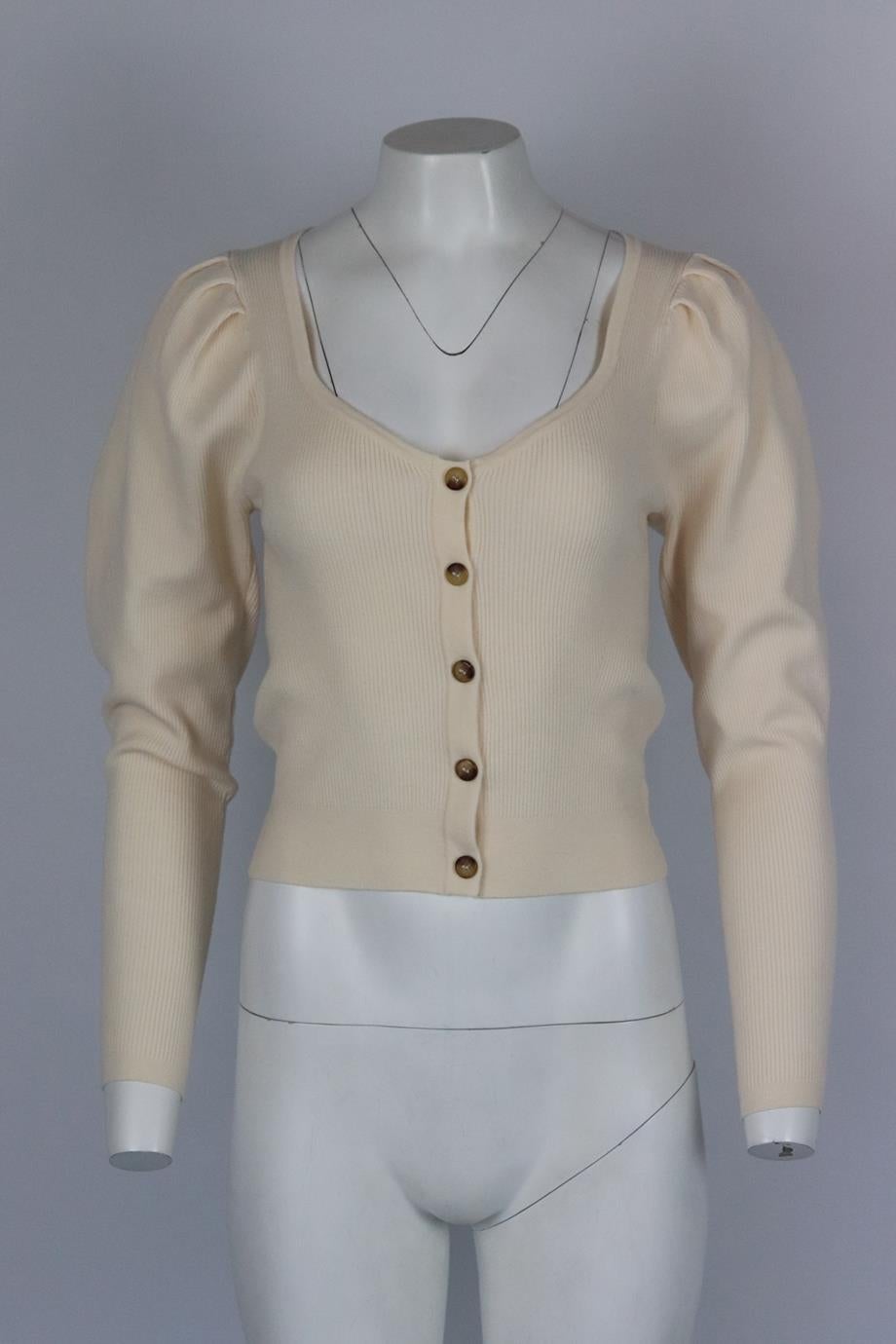 Ulla Johnson ribbed wool cardigan. Cream. Long sleeve, v-neck. Button fastening at front. 100% Wool. Size: Medium (UK 10, US 6, FR 38, IT 42). Bust: 30 in. Waist: 29 in. Hips: 28 in. Length: 18.75 in. New with tags
