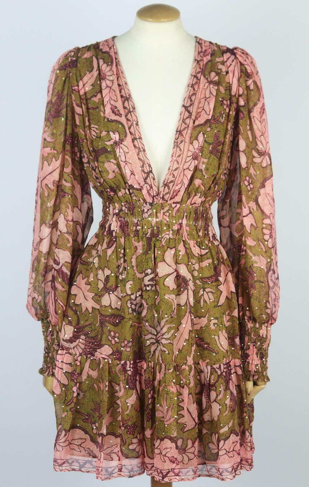 Ulla Johnson looks to Native American artist T.C. Cannon's work to inform the collection, and the influence is obvious in this 'Rosetta' mini dress, it's made from stretch-silk fil coupé in an intricate motif and has an elasticated, nipped-in waist