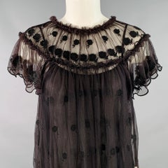 ULLA JOHNSON Size 0 Brown Black Nylon Mesh Lace Ruffle Dress Top