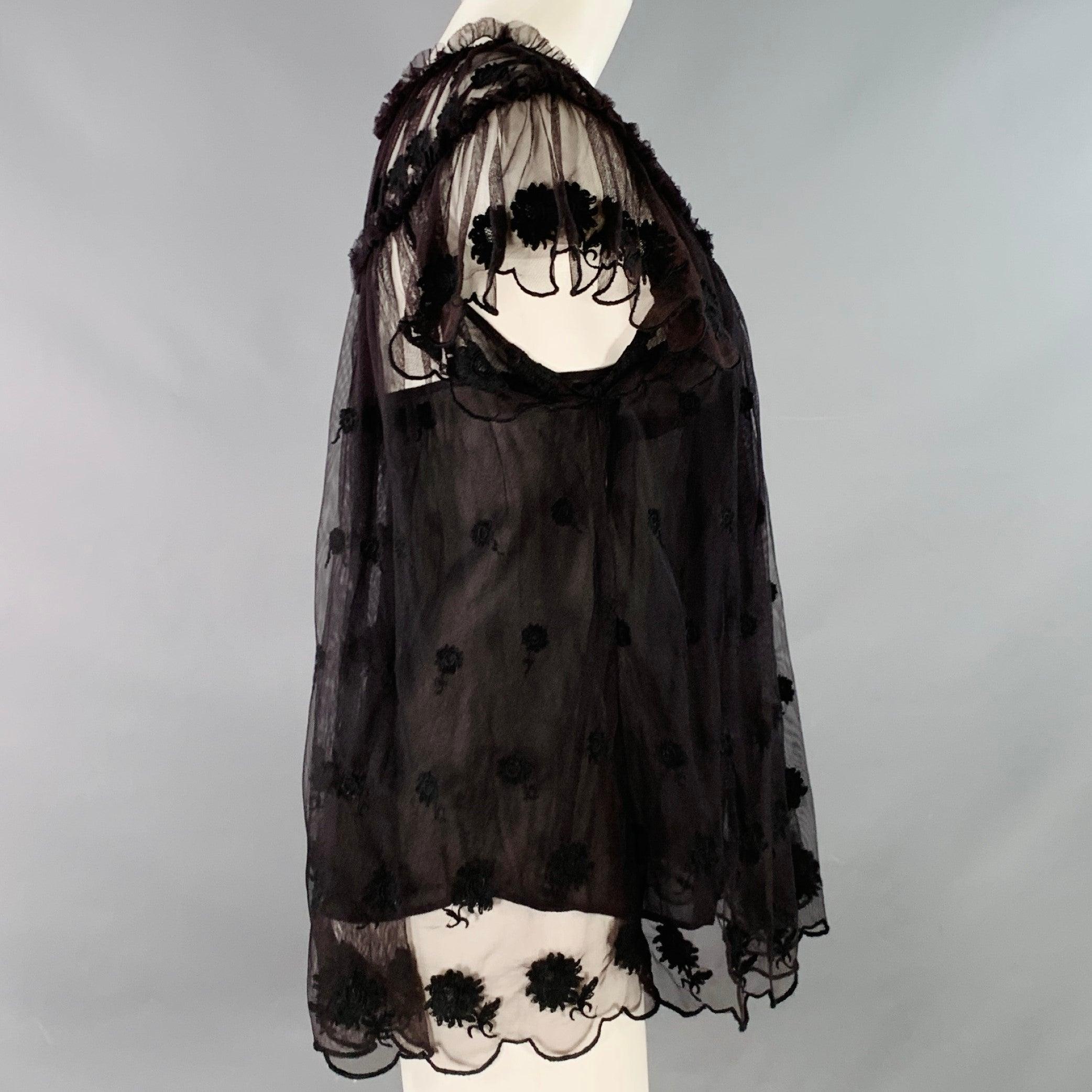 ULLA JOHNSON Talla 0 Marrón Negro Nylon Malla Encaje Volantes Vestido Top en Excelente estado para la venta en San Francisco, CA