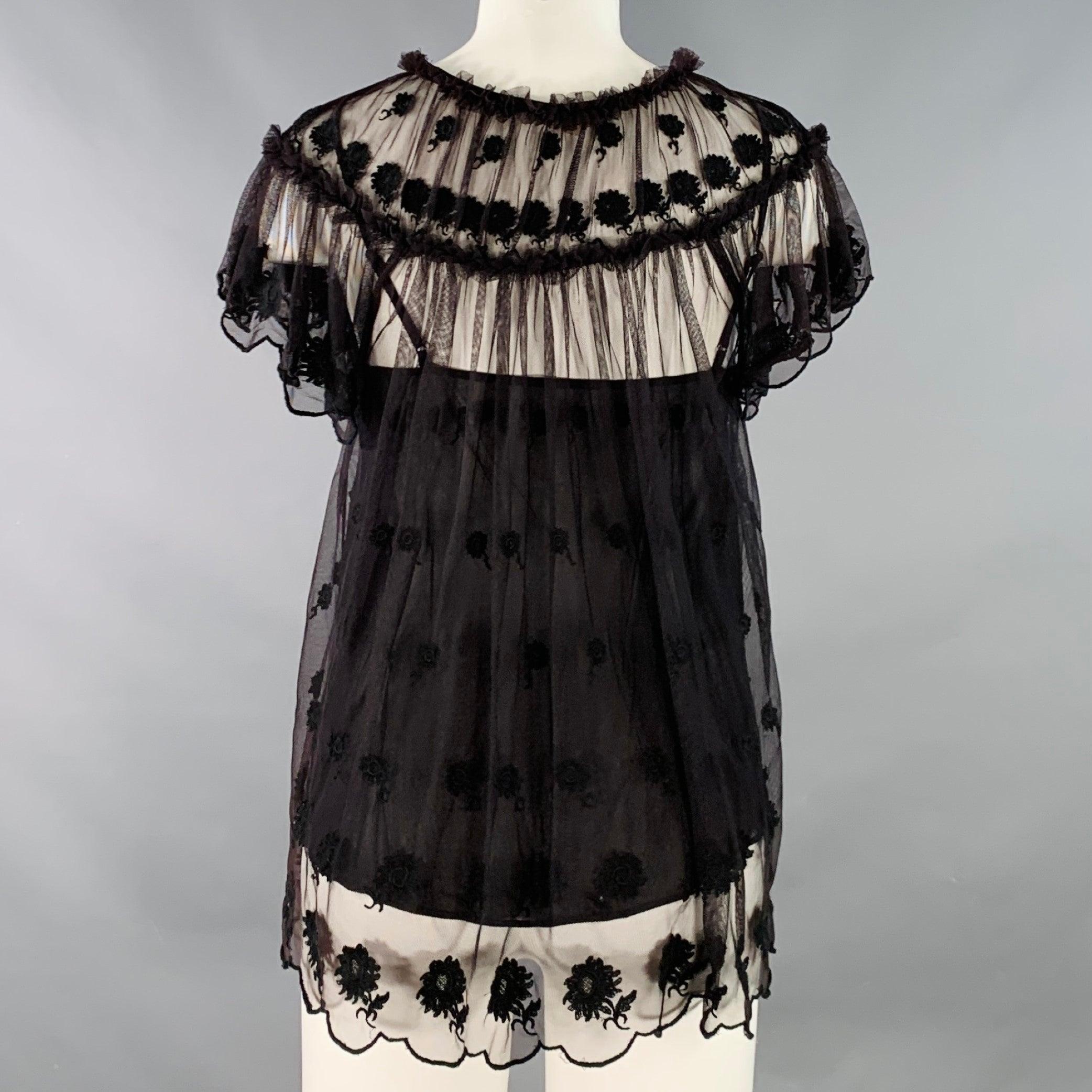 De las mujeres ULLA JOHNSON Talla 0 Marrón Negro Nylon Malla Encaje Volantes Vestido Top en venta
