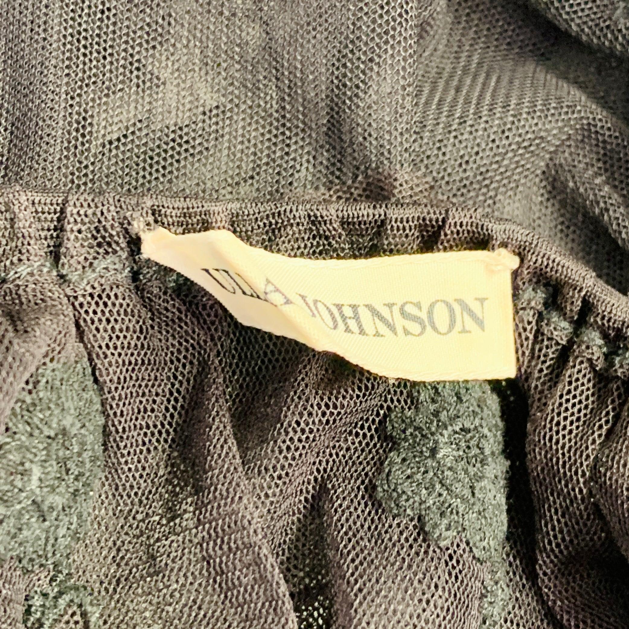 ULLA JOHNSON Talla 0 Marrón Negro Nylon Malla Encaje Volantes Vestido Top en venta 2