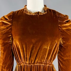 ULLA JOHNSON Talla 2 Conejito Amarillo Mostaza Vestido midi de terciopelo con volantes